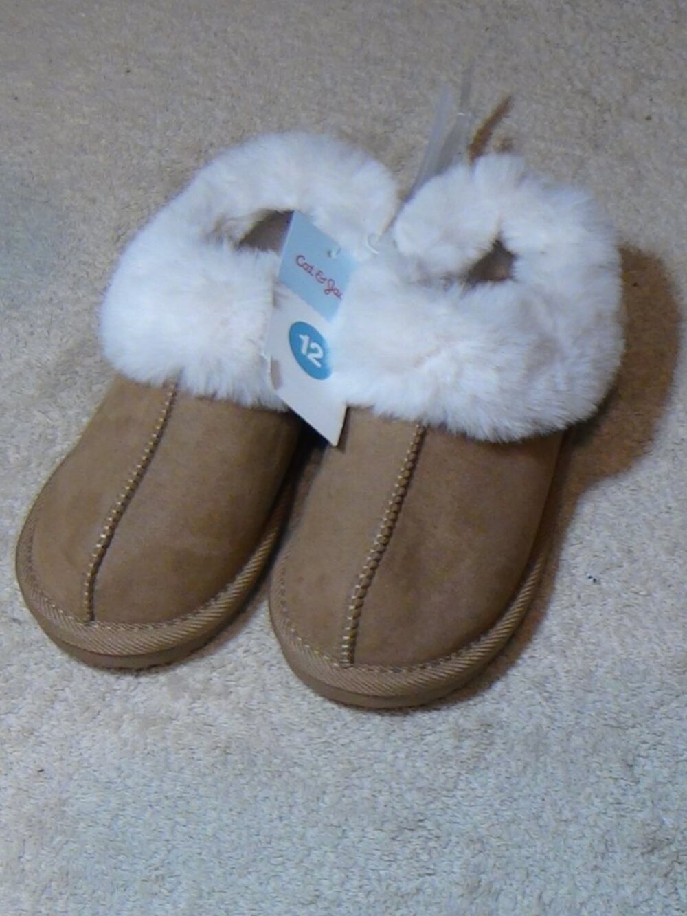 Toddler Piper Faux Fur Cuff Scuff Slippers - Cat & Jack Brown 12